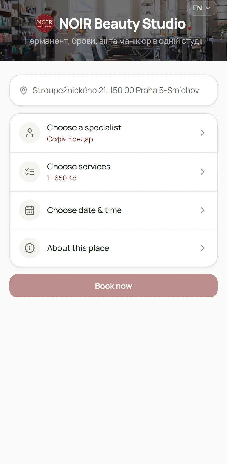 Online booking: chosen specialist and service before picking a time